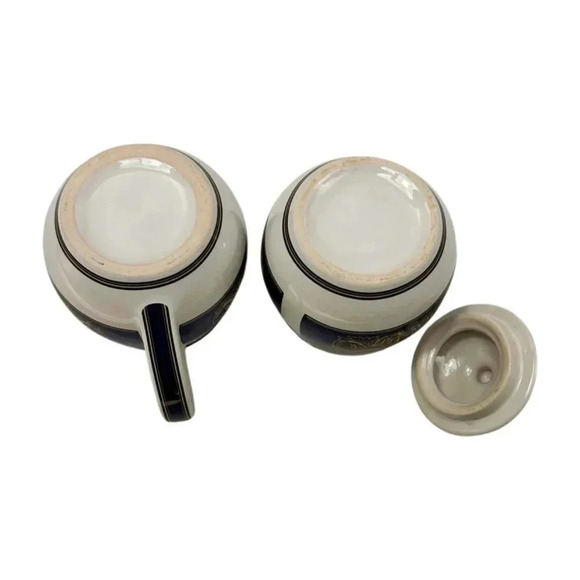 Tetley Tea Lot 2 Cream and Sugar Bowl White Blue Gold  Ceramic 1980s - Picture 8 of 9